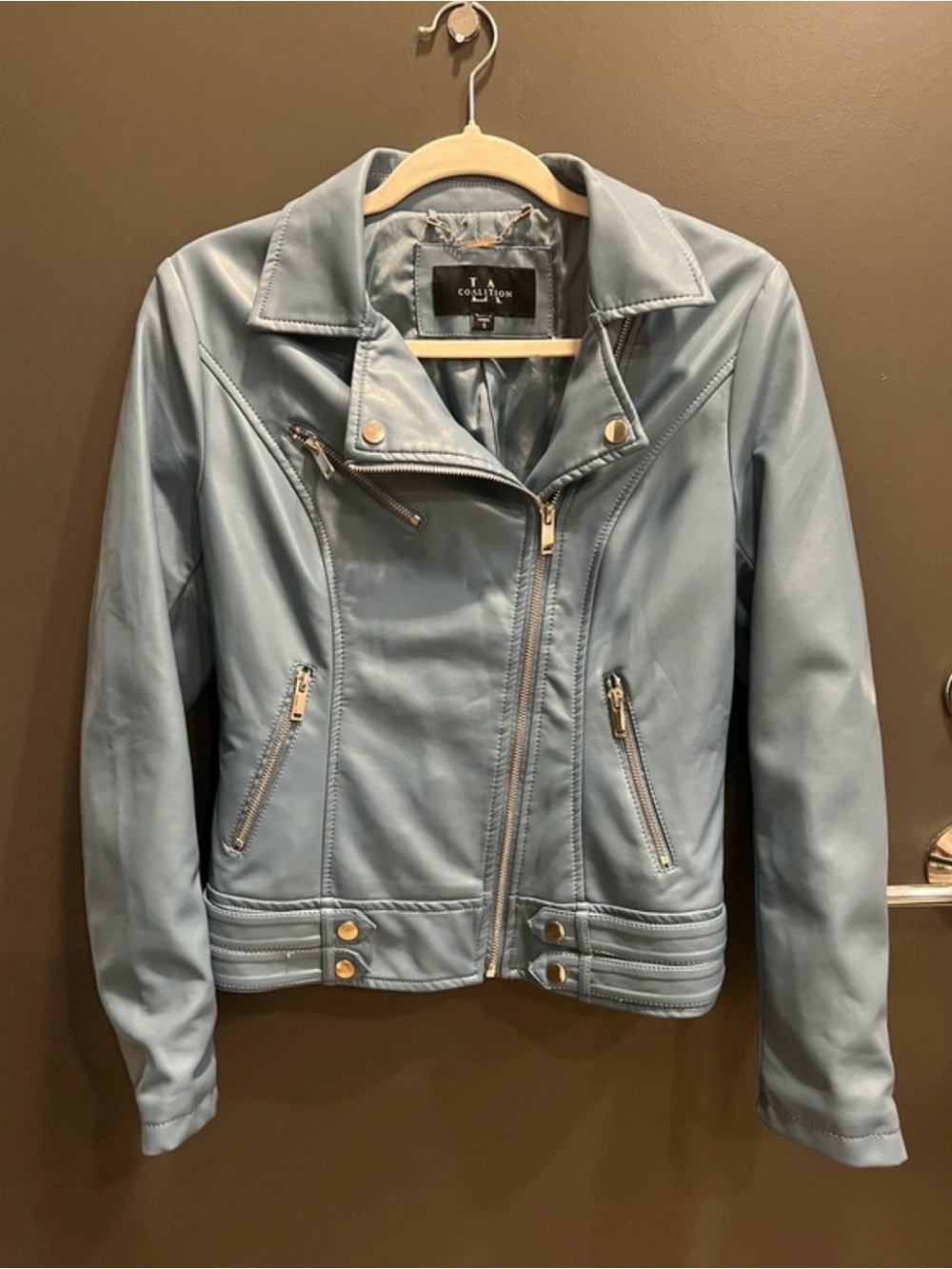 LA Coalition Light Blue Faux Leather Moto Jacket – Women’s Small